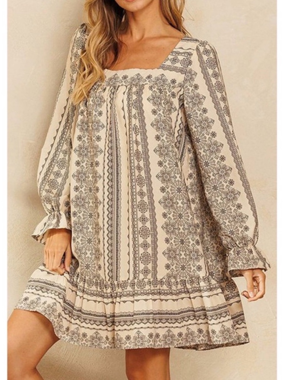 Ces Femme Jillian Bohemian Square Neck Mini Dress - Picture 2 of 14